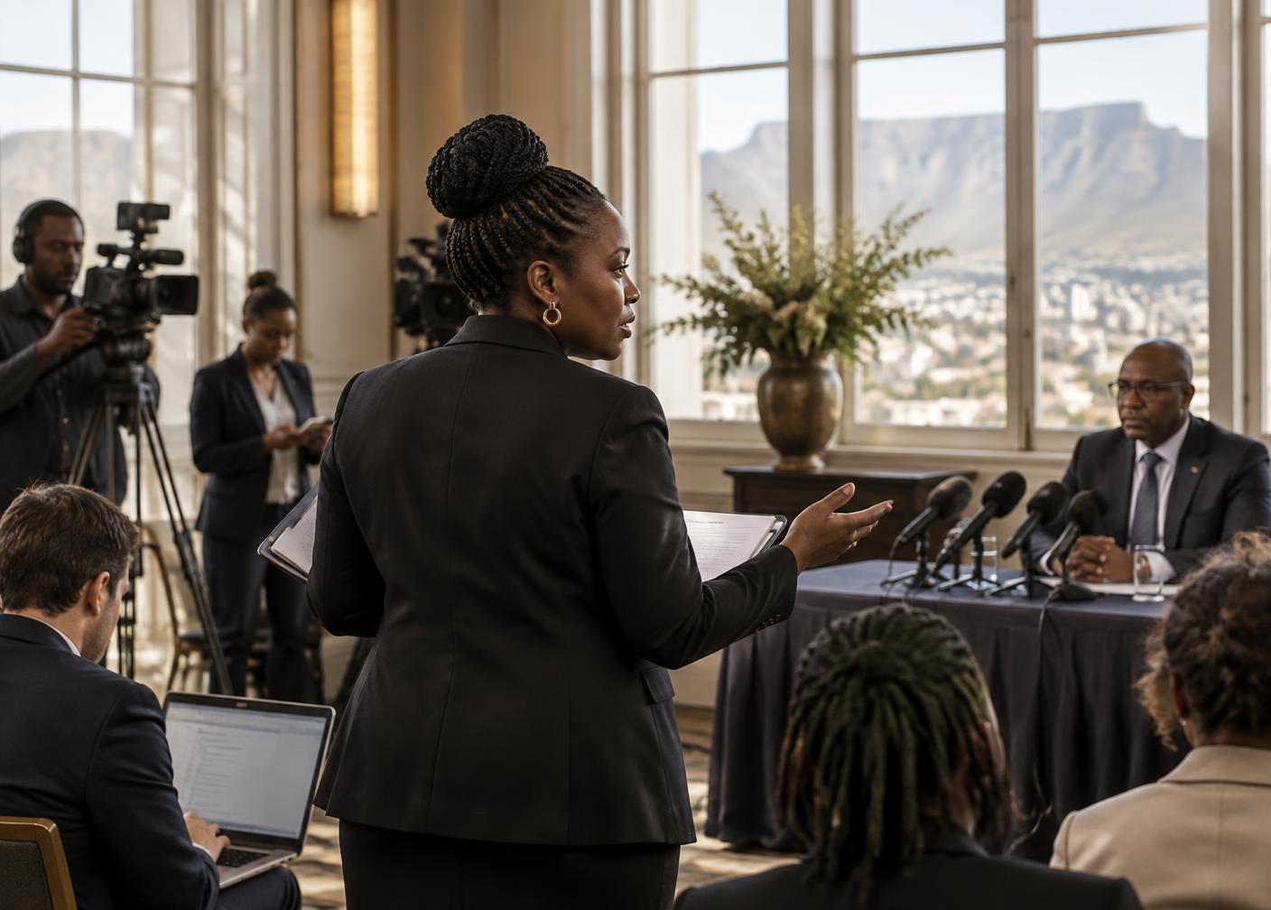 Communications professional coordinating a formal media briefing